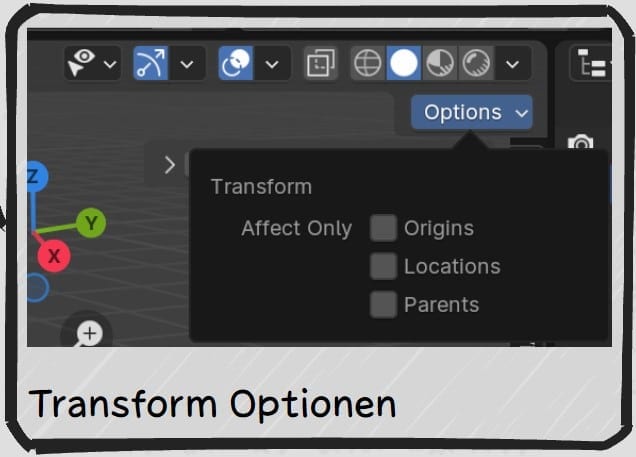 Blender viewport Header Transform Optionen